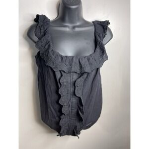 NWT Max Studio Blouse Womens Medium Black 100% Cotton Gauze Sleeveless Tank